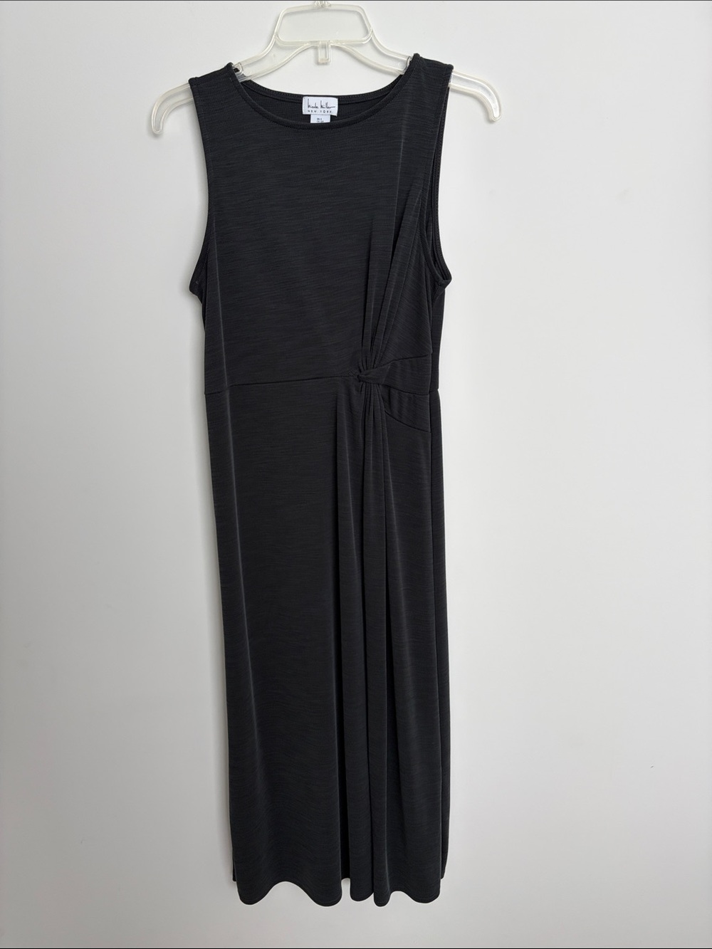 Nicole Miller Grey Sleeveless Knot-Detail Midi Dress